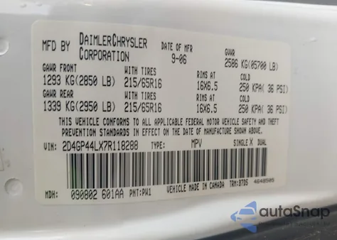 2007 Dodge Grand Caravan Sxt from USA, damaged, VIN 2D4GP44LX7R118288